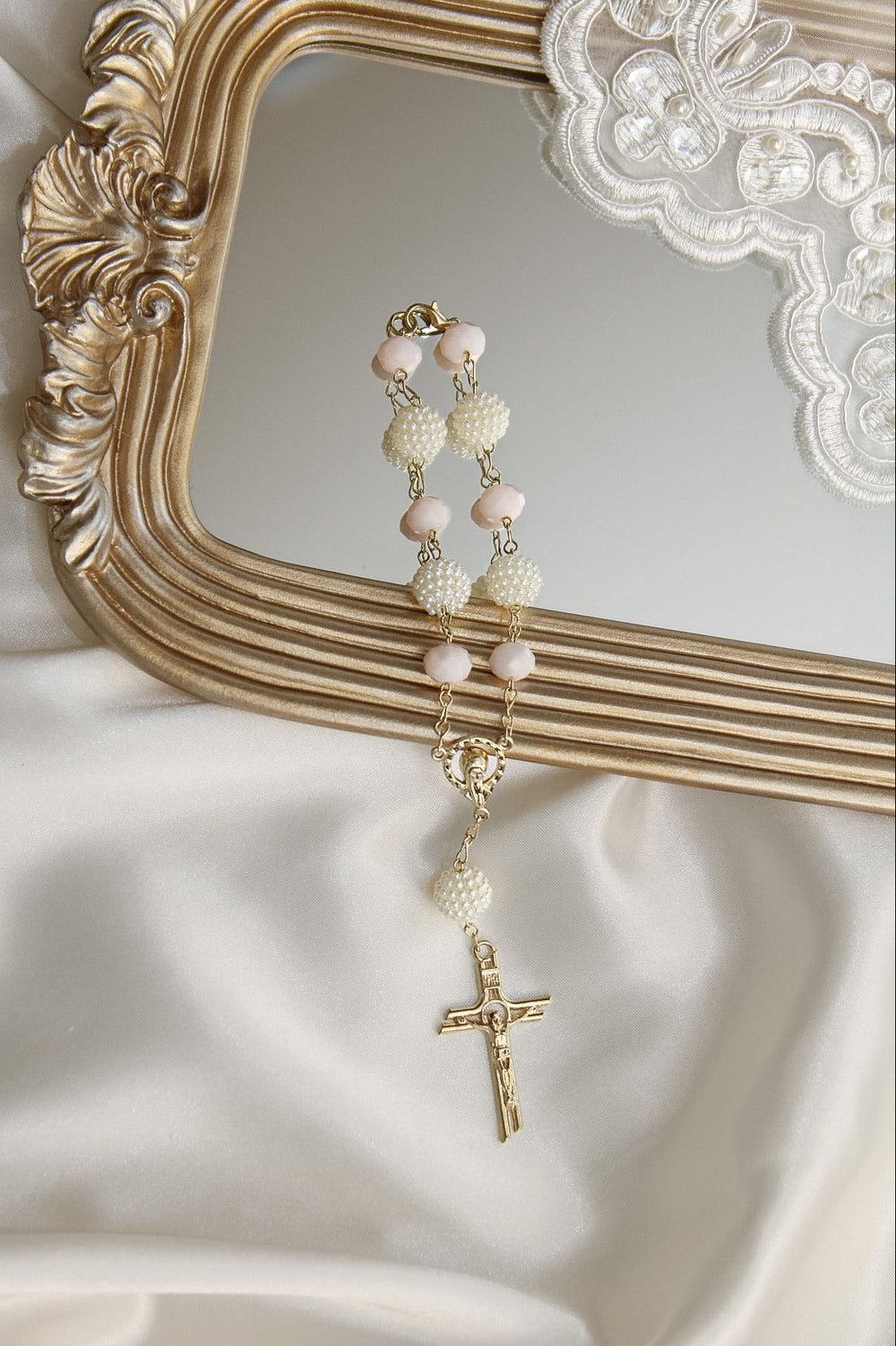 Pearl Blossom Decade Rosary — Rose & Ivory