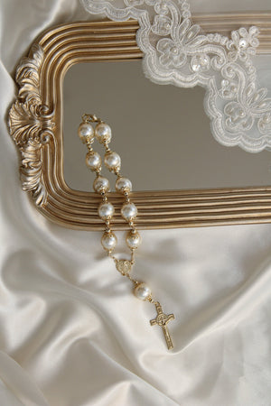 Filigree Pearl Decade Rosary — Gold